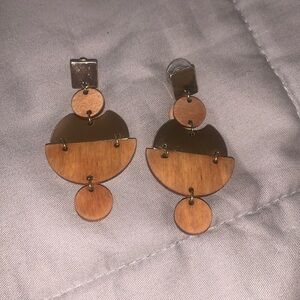 Francesca’s Geometric Wood & Metal Dangle Earrings | Boho Statement Jewelry